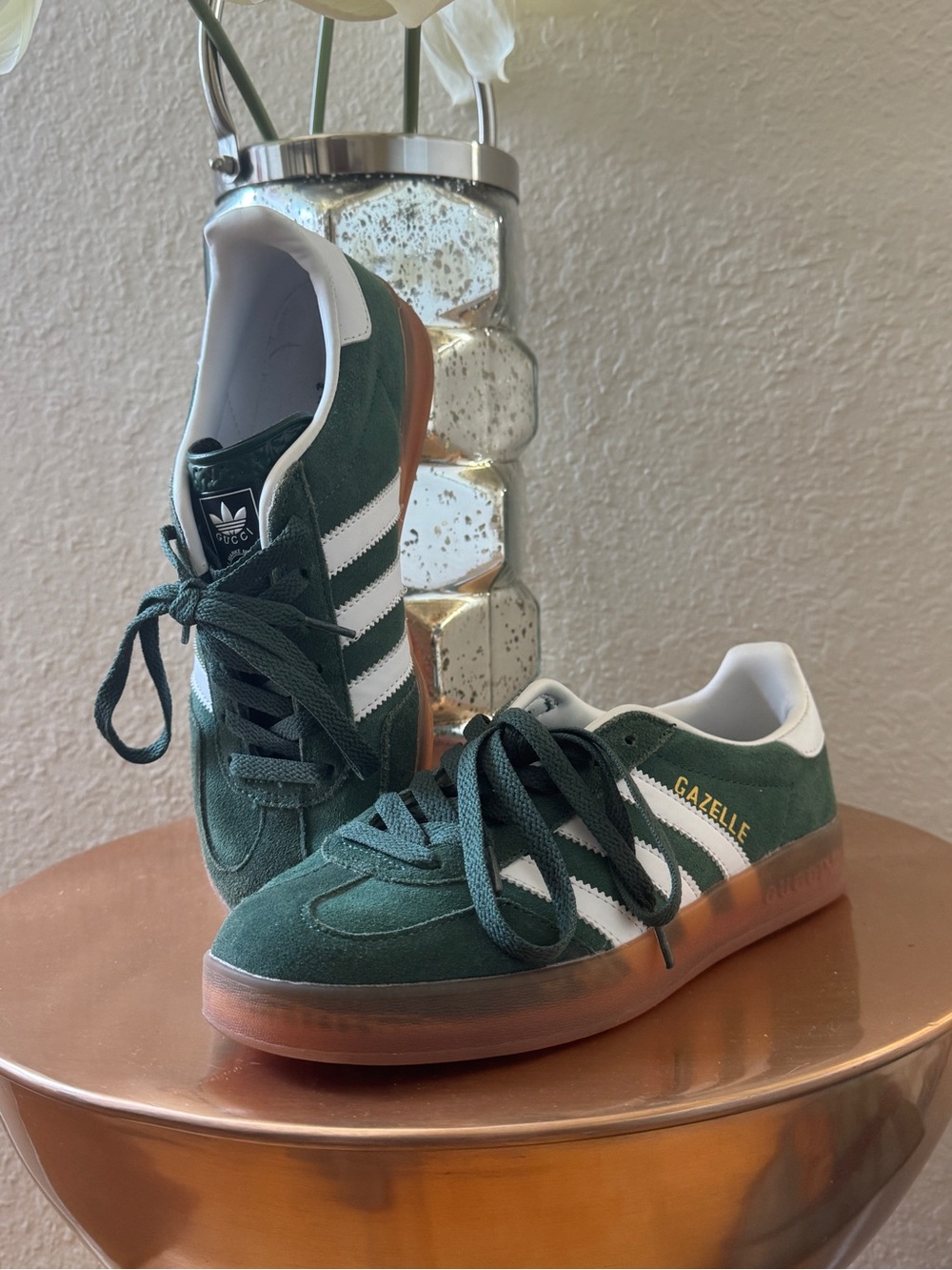 Gucci Adidas Gazelle Suede Sneakers in Forest Green & White